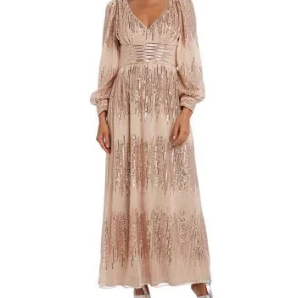 R&M Richards rose gold sequined gown